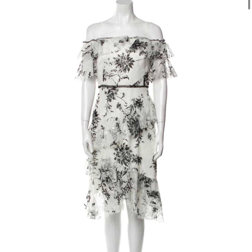 Marchesa Notte Floral Fairy Garden Party Off Shoulder Lace Dress Size 4 NWT